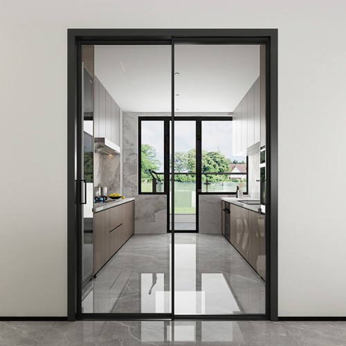 OPAI Aluminum alloy door OPLA-4008ST-1 Floor track sliding door Mineral black tempered single white glass 8